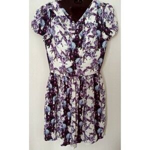 Womens Top Shop Blue Purple Floral Dress Sz 6 EUR 38 UK 10 Fit Flare Criss Cross
